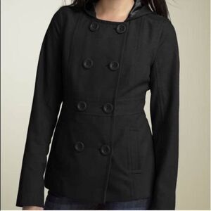Rubbish Black Double Breasted Pea Coat W/ Hood Size XS